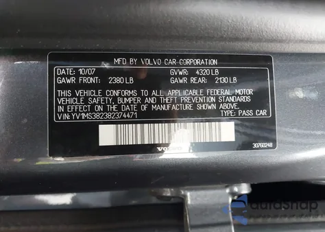 2008 Volvo S40 2.4I из США, поврежденный, VIN YV1MS382382374471